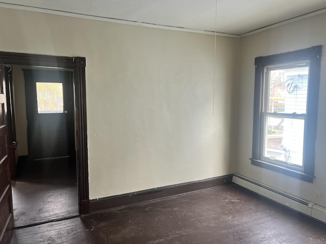 78-80 Cabot St, Hartford, CT 06154 - spare room with healthy amount of natural light, ornamental molding, a baseboard radiator, baseboards, and wood finished floors