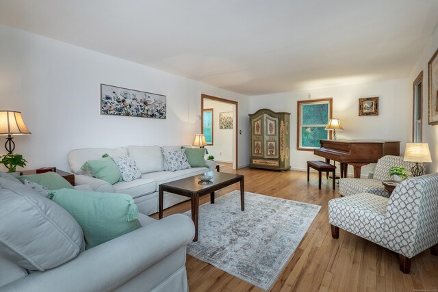 living area with light wood-type flooring