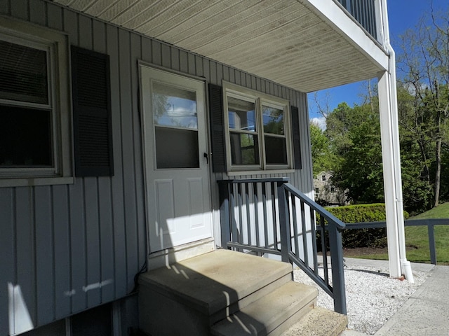 entrance to property with board and batten siding