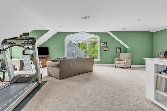 61 Governors Way, Madison, CT 06443 - exercise room featuring carpet, vaulted ceiling, and baseboards