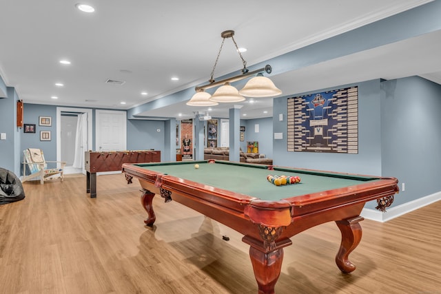 61 Governors Way, Madison, CT 06443 - playroom featuring crown molding, wood finished floors, billiards, baseboards, and recessed lighting