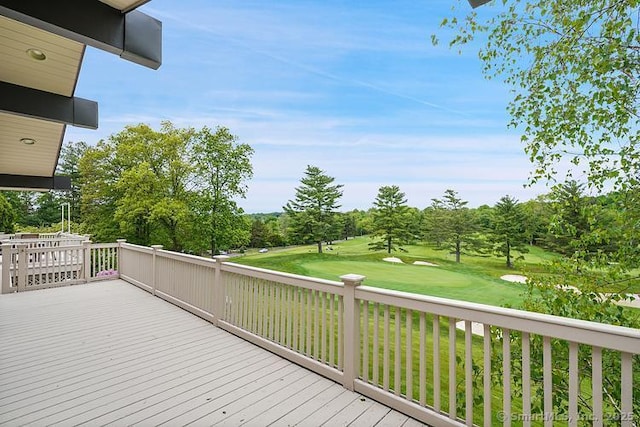 2 Aspetuck Hill Ln, Weston, CT 06883 - wooden deck featuring a yard, view of scattered trees, and golf course view