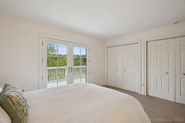 2 Aspetuck Hill Ln, Weston, CT 06883 - bedroom featuring access to outside, french doors, multiple closets, and carpet