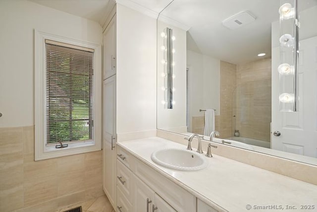 2 Aspetuck Hill Ln, Weston, CT 06883 - full bath featuring vanity, tile patterned floors, and a shower