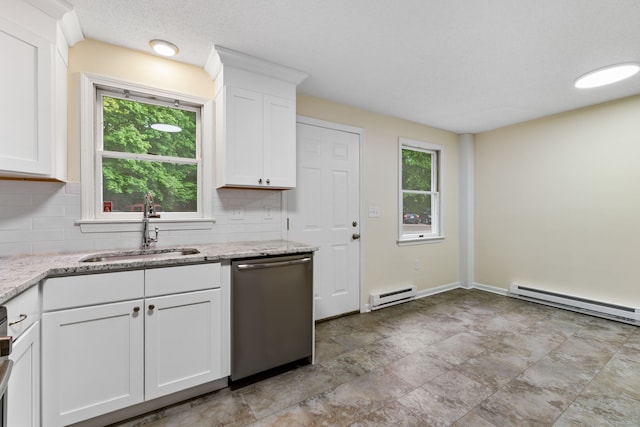 63 Summit St Apt 16, Manchester, CT 06040 - kitchen featuring stainless steel dishwasher, baseboard heating, a sink, and backsplash
