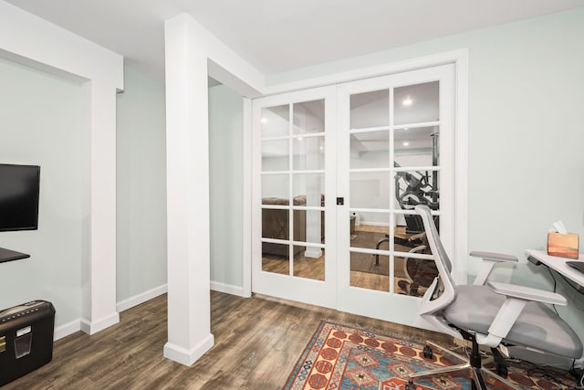 108 Fox Den Rd, Bristol, CT 06010 - office area with french doors, wood finished floors, baseboards, and recessed lighting