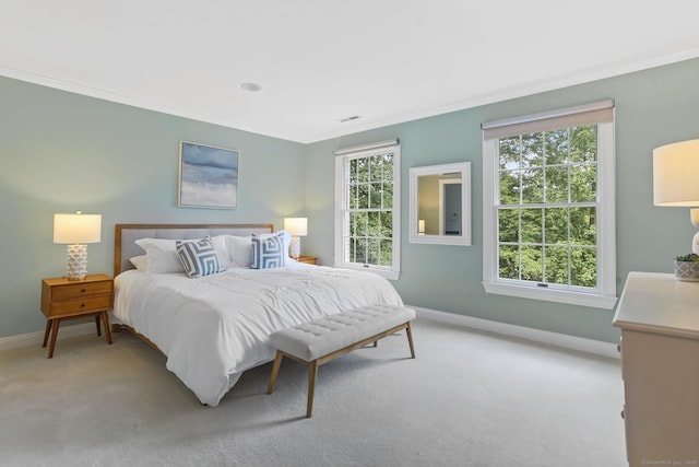 681 Old Stamford Rd, New Canaan, CT 06840 - bedroom with ornamental molding, baseboards, and light colored carpet