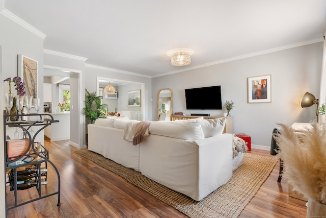 30 Elmcroft Rd Apt 12, Stamford, CT 06902 - living room featuring wood-type flooring, ornamental molding, and baseboards