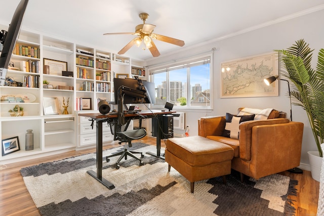 30 Elmcroft Rd Apt 12, Stamford, CT 06902 - office space featuring ornamental molding, ceiling fan, wood finished floors, and a view of city