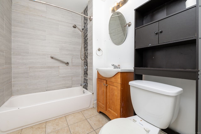 full bath featuring toilet, tile patterned flooring, shower / bath combination, and vanity