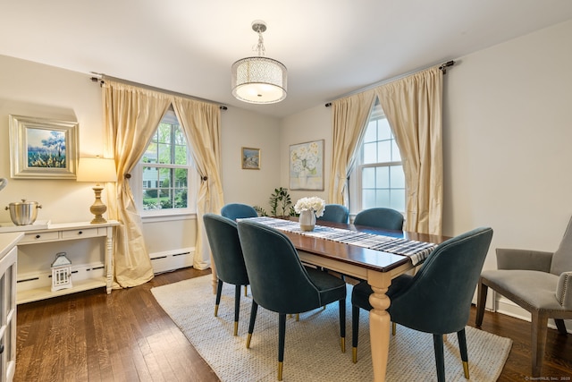 85 5th St, Stamford, CT 06905 - dining area featuring dark wood-style floors and a baseboard heating unit