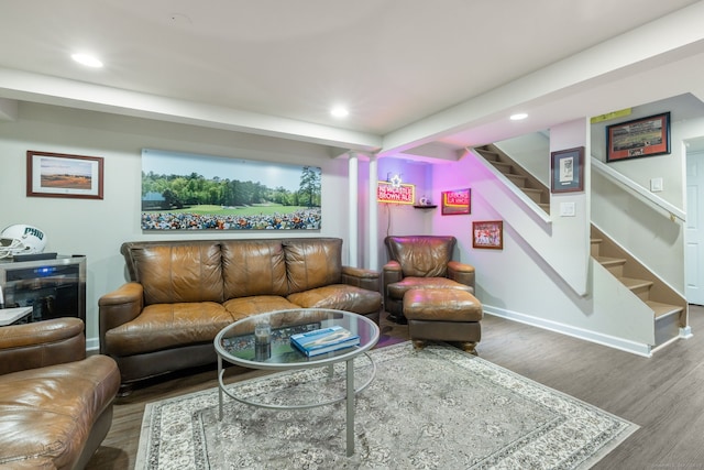 85 5th St, Stamford, CT 06905 - living area with wood finished floors, stairs, recessed lighting, and baseboards
