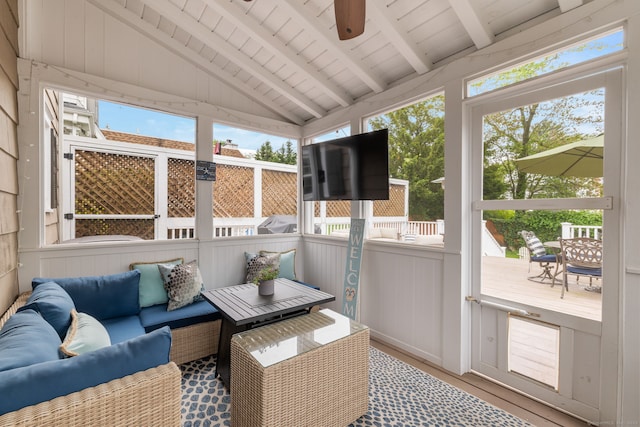 85 5th St, Stamford, CT 06905 - sunroom / solarium featuring an outdoor hangout area and a ceiling fan