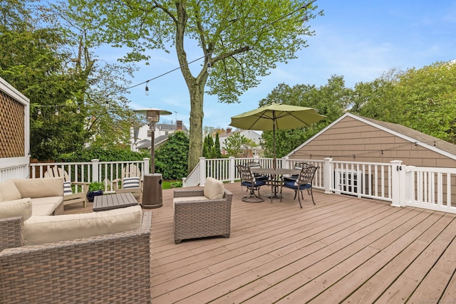 85 5th St, Stamford, CT 06905 - wooden deck with outdoor lounge area and outdoor dining area
