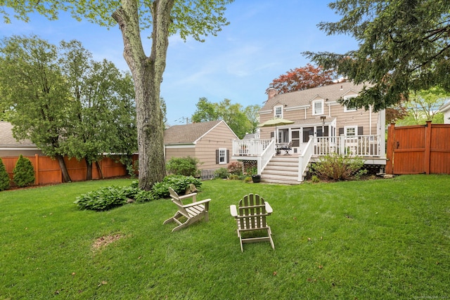 85 5th St, Stamford, CT 06905 - back of house with a deck, stairway, a sunroom, and roof with shingles