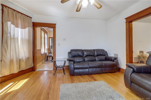 19 5th St, Ansonia, CT 06401 - living area with ceiling fan, light wood-type flooring, and baseboards