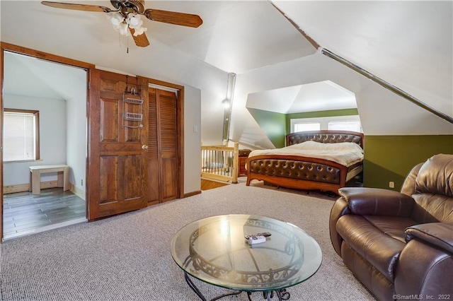 19 5th St, Ansonia, CT 06401 - carpeted bedroom featuring lofted ceiling and ceiling fan