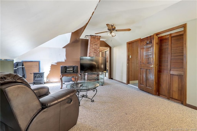 19 5th St, Ansonia, CT 06401 - carpeted living room with a ceiling fan, vaulted ceiling, and baseboards