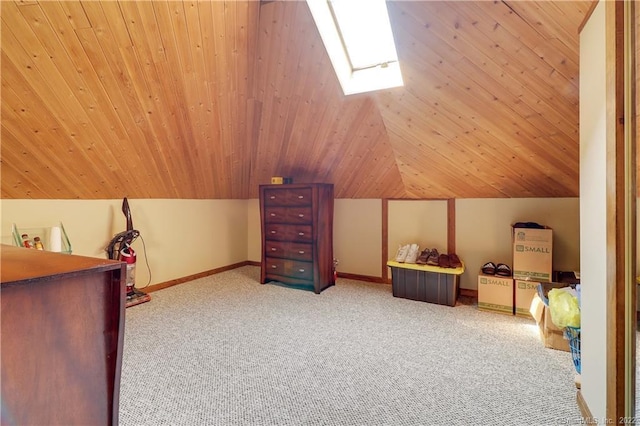 19 5th St, Ansonia, CT 06401 - bonus room with a skylight, carpet flooring, lofted ceiling, baseboards, and wooden ceiling