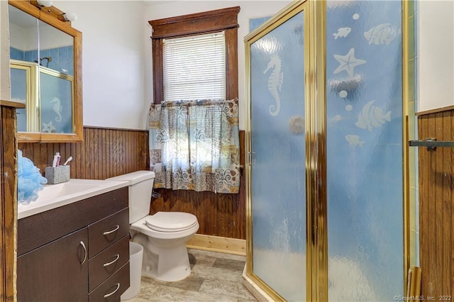 19 5th St, Ansonia, CT 06401 - bathroom featuring vanity, toilet, wainscoting, and a stall shower