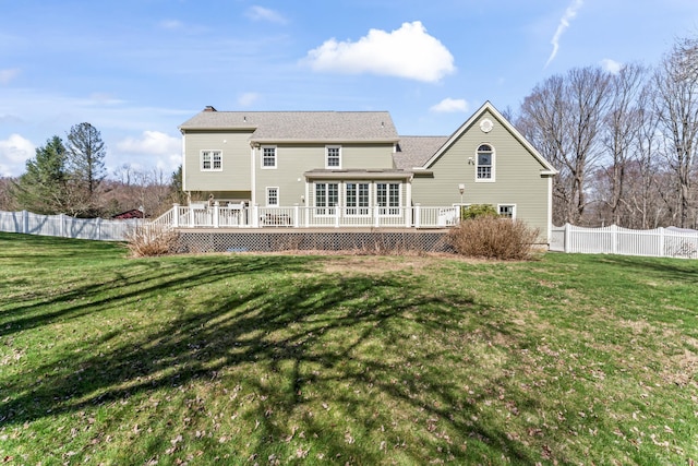 1 Dover Cir, Newtown, CT 06470 - back of property with a wooden deck and a sunroom