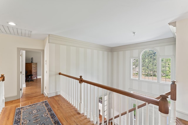 1 Dover Cir, Newtown, CT 06470 - corridor with an upstairs landing, wood finished floors, and baseboards