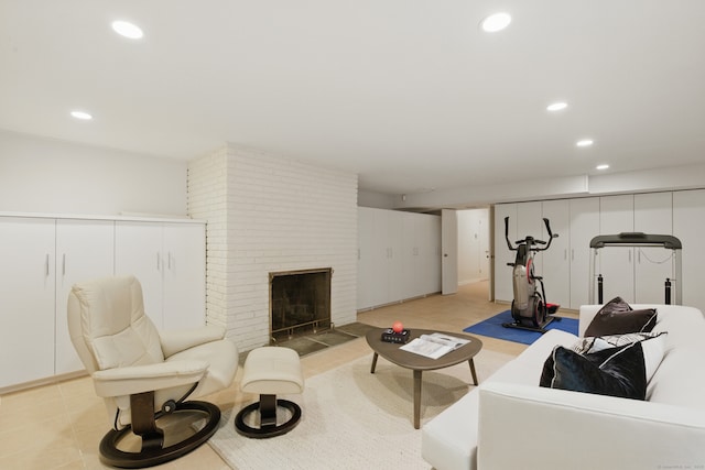 124 Westover Ln, Stamford, CT 06902 - living room with recessed lighting and a brick fireplace