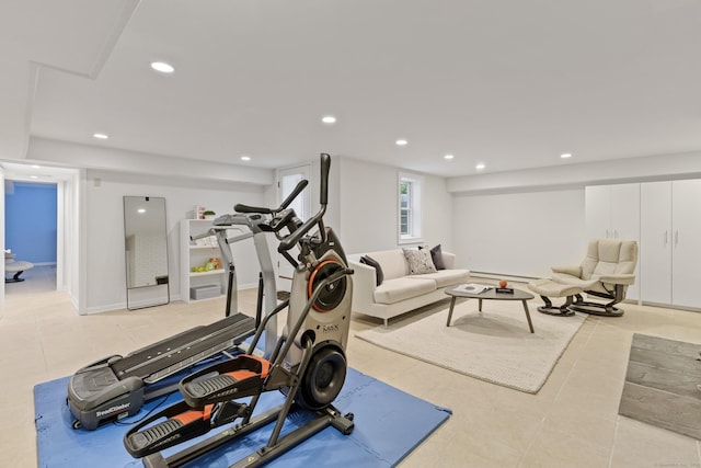 124 Westover Ln, Stamford, CT 06902 - exercise area with recessed lighting and light tile patterned floors