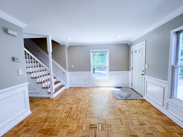 279 New Haven Ave Apt H, Milford, CT 06460 - entrance foyer featuring a decorative wall, stairway, ornamental molding, recessed lighting, and a wainscoted wall