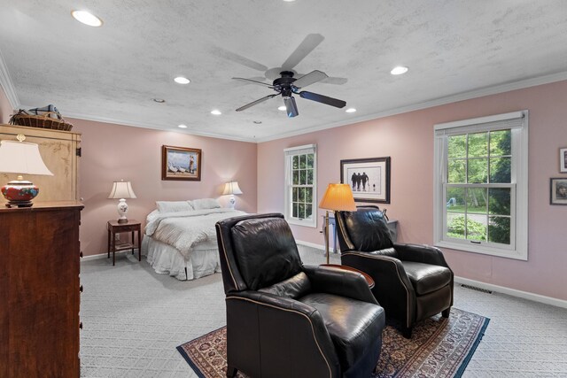 9 Benham Hill Pl, Hamden, CT 06514 - bedroom featuring light carpet, recessed lighting, multiple windows, baseboards, and crown molding