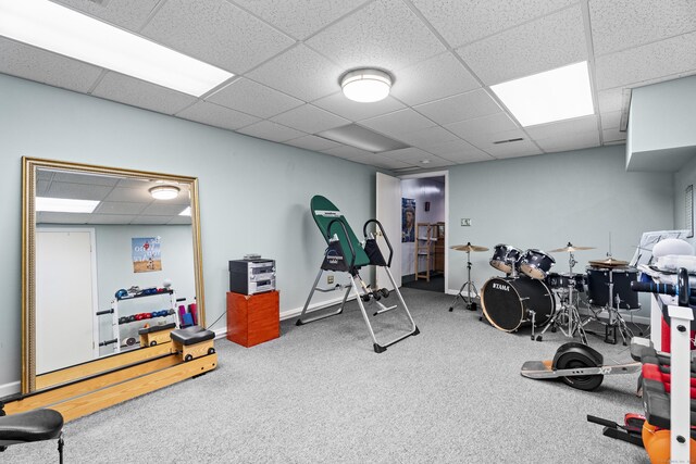 9 Benham Hill Pl, Hamden, CT 06514 - workout room with a paneled ceiling and carpet