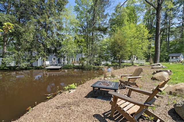 9 Benham Hill Pl, Hamden, CT 06514 - view of yard with a fire pit, a water view, and view of scattered trees