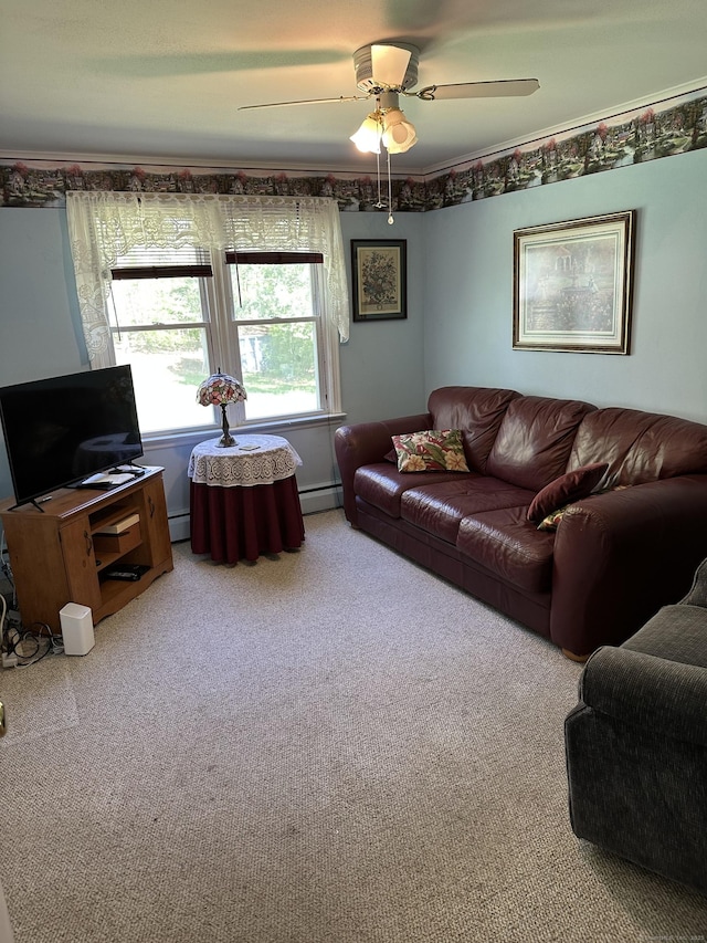 119 Chambers St, Manchester, CT 06042 - living area featuring carpet, a ceiling fan, and baseboard heating