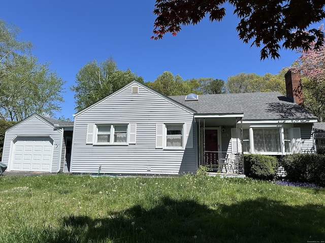 119 Chambers St, Manchester, CT 06042 - view of front of home featuring a front yard, an attached garage, roof with shingles, and a chimney