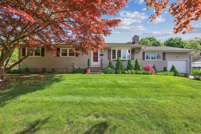 11 Jamestown Rd, Hamden, CT 06518 - single story home with a chimney, an attached garage, and a front lawn