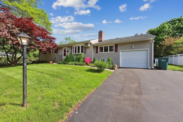 11 Jamestown Rd, Hamden, CT 06518 - ranch-style home featuring an attached garage, a chimney, and asphalt driveway