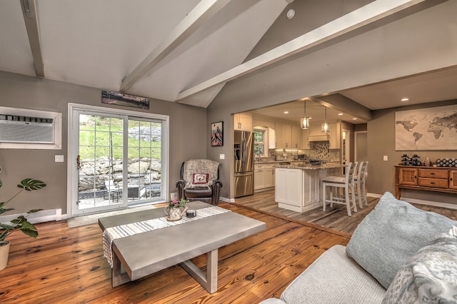 220 Northwood Dr, Guilford, CT 06437 - living room featuring hardwood / wood-style flooring, baseboards, a wall mounted air conditioner, and recessed lighting