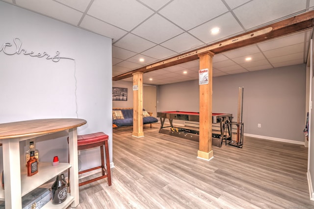 220 Northwood Dr, Guilford, CT 06437 - rec room featuring a drop ceiling, wood finished floors, baseboards, and recessed lighting