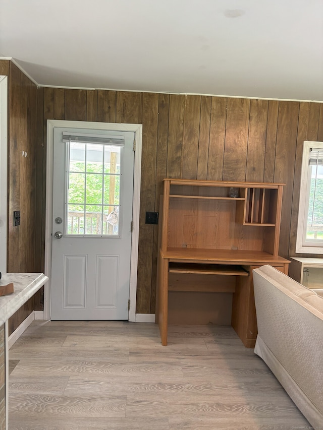 74 Cisar Rd, Willington, CT 06279 - mudroom featuring wood walls and light wood finished floors