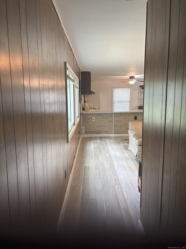 74 Cisar Rd, Willington, CT 06279 - hallway featuring wood finished floors, healthy amount of natural light, and wood walls