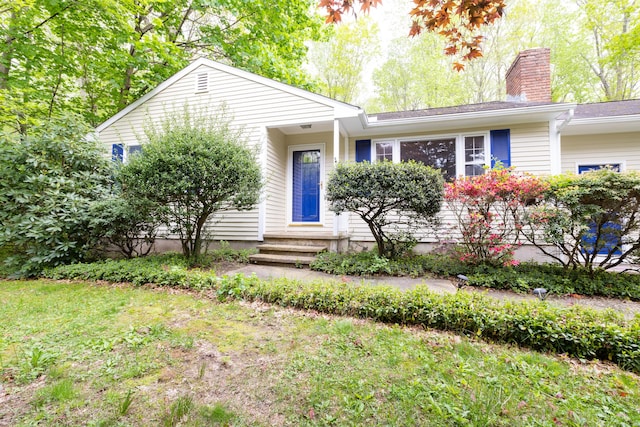 138 White Birch Dr, Guilford, CT 06437 - single story home featuring a chimney and entry steps