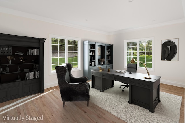 19 Stone Fence Ln, Stamford, CT 06903 - home office featuring light wood-style flooring, healthy amount of natural light, crown molding, and baseboards