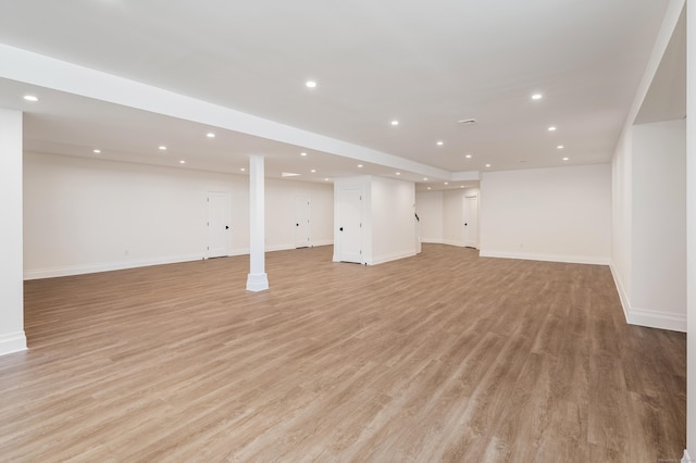 19 Stone Fence Ln, Stamford, CT 06903 - finished basement featuring recessed lighting, light wood-type flooring, and baseboards