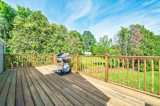 995 Maple St, Wethersfield, CT 06109 - wooden deck with area for grilling, a yard, and view of scattered trees