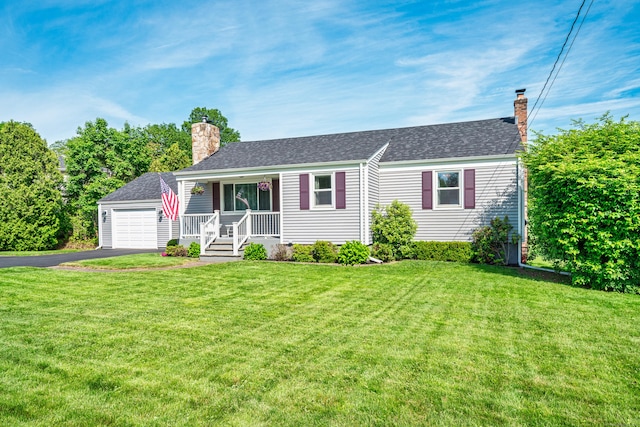 995 Maple St, Wethersfield, CT 06109 - ranch-style house featuring a chimney, driveway, a front yard, and an attached garage