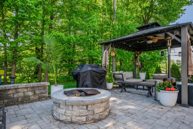 14 Stakey Farm Rd, Southington, CT 06489 - view of patio / terrace featuring an outdoor fire pit, a gazebo, and a grill