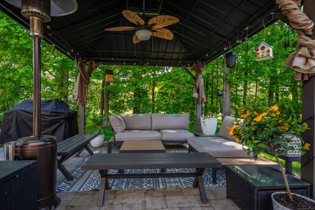 14 Stakey Farm Rd, Southington, CT 06489 - view of patio / terrace with a gazebo, ceiling fan, and an outdoor living space