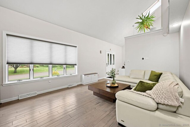 14 Stakey Farm Rd, Southington, CT 06489 - living room with wood finished floors, baseboards, and lofted ceiling