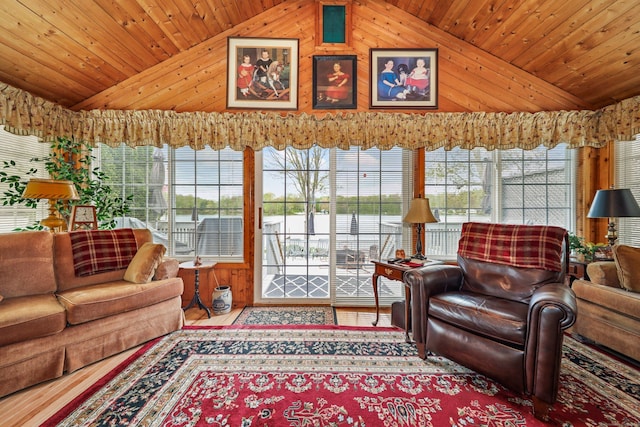 59 Bethlehem Ln, Bethlehem, CT 06751 - living area with vaulted ceiling, wooden ceiling, and wood finished floors