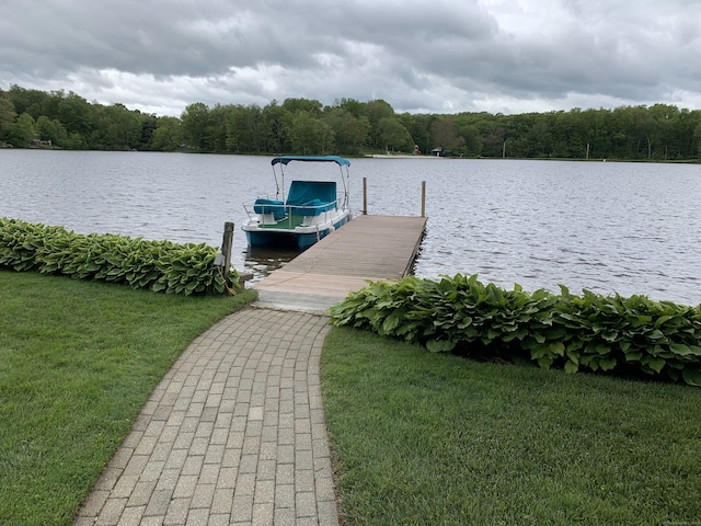59 Bethlehem Ln, Bethlehem, CT 06751 - dock featuring a water view, a yard, and a forest view